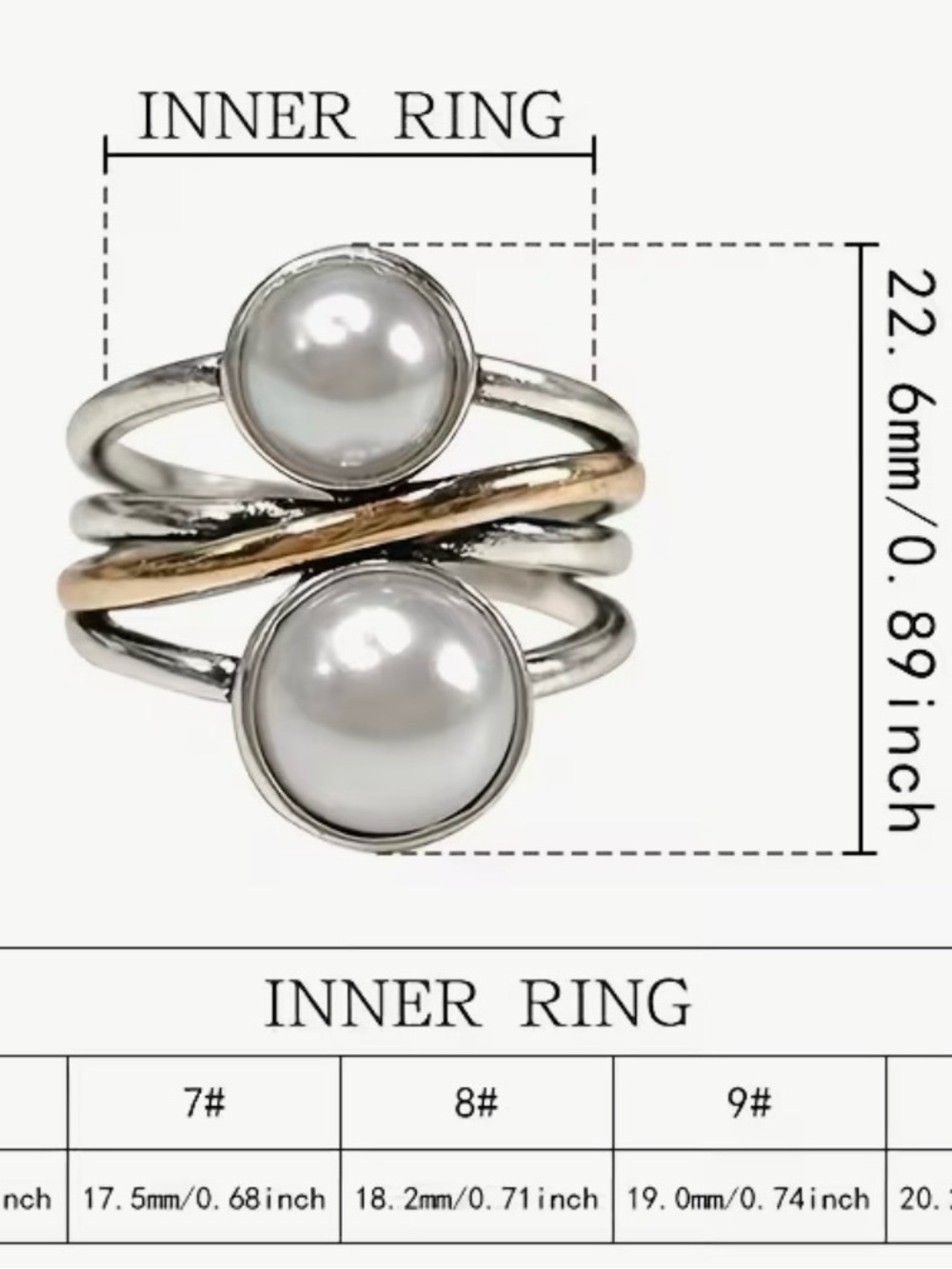 Source Unknown Two-Pearl Mixed Metal Stack Ring - White Pearls B - Picture 3 of 5